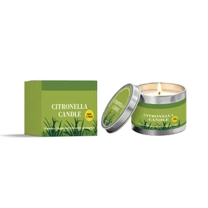 Vela aromática de citronela en una lata de plata con una caja de cartón verde, 50g