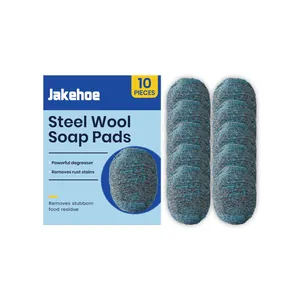 Jakehoe paquete de 10 estropajos de lana de acero con jabón para limpieza de grasa y óxido