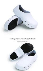 Detailed view of white waterproof chef shoes with anti-slip rubber soles