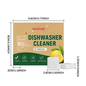 Detailed dimensions of Jakehoe dishwasher cleaner box and 12-piece tablets set