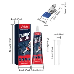 Abmessungen des Stilruhe Textilkleber-Sets mit Tube, Box, Clip und Spatel