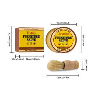 Accurate dimensions of Brunizo furniture salve container, box, and applicator brush set