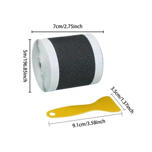 Detailed dimensions of self-adhesive screen repair mesh roll and yellow applicator