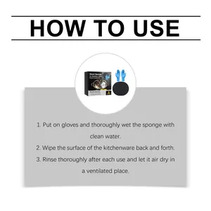 Detailed three-step instruction guide for using steel sponges on stainless steel pans
