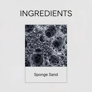 Macro detail of abrasive sponge sand ingredients for cleaning stainless steel pans.