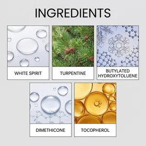 Ingredient list for oil paint diluent showing Turpentine White Spirit and Dimethicone detail