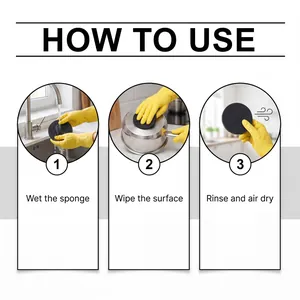 Detail showing step-by-step usage of the stainless steel pot cleaning sponge