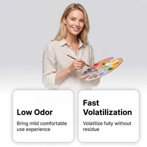 Close-up of oil paint thinner features highlighting low odor and fast volatilization.