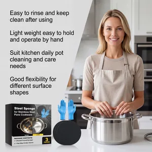 Comprehensive steel sponge and glove set for heavy-duty kitchen pot cleaning.