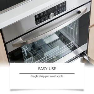 Close-up of dishwasher interior showing easy use of cleaning strip in one cycle