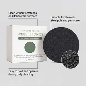 Macro view showing texture of scratch-resistant black sponge for stainless steel pans