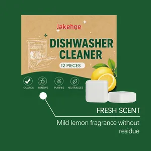 Detailed view of Jakehoe dishwasher cleaner tablets showing fresh lemon scent features