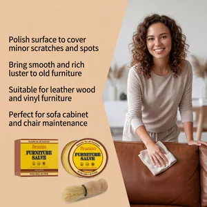 Detailed view of Brunizo furniture salve with application on a leather sofa