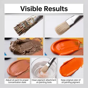 Demonstration of oil paint thinner cleaning brushes and adjusting paint concentration