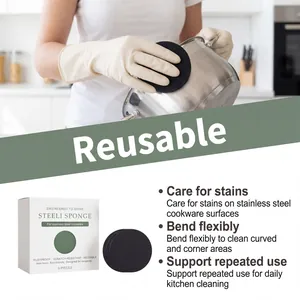 Close-up of stainless steel sponge showing flexibility and reuse for kitchen cleaning