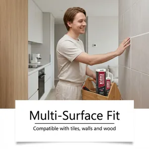 Application of vyreth decorative caulk on wall tiles in a modern kitchen setting