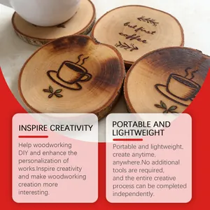 Anzeige von Holzbrandpasten-Ergebnissen auf runden Untersetzern mit Kunstkaffee-Designs