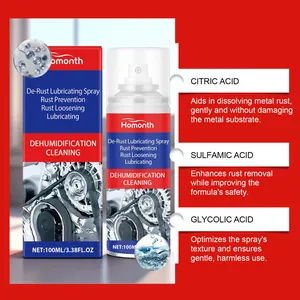 Detail view showing Homonth rust remover spray ingredients including citric acid benefits