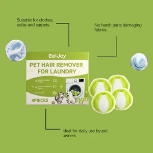 EelJoy laundry pet hair remover set for clothes featuring 4 reusable green cleaning balls