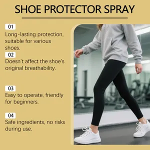 Página de detalle de spray protector de calzado con zapatillas blancas en gimnasio