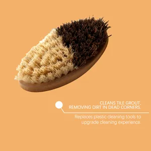 Macro view of dual-tone natural bristles on a bamboo vegetable cleaning brush