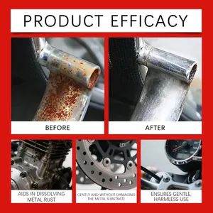 Before and after efficacy of metal rust remover spray on chrome and engine parts