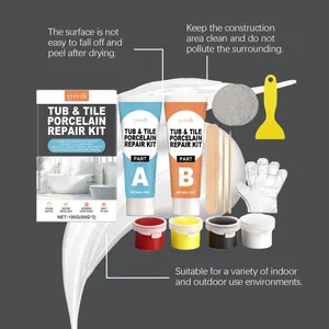 Comprehensive porcelain repair kit with tubes, pigments, and tools for tile restoration.