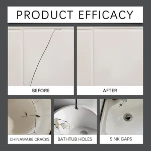 Before and after comparison of ceramic repair kit efficacy on tiles, bathtubs and sinks