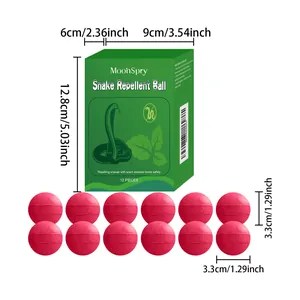 Detailed dimension chart for MoonSpry 12-pack snake repellent balls and green box