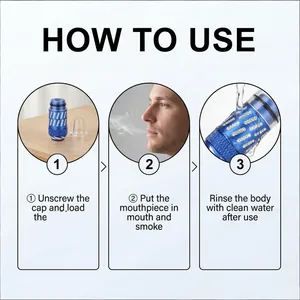 Step-by-step instructional guide on how to use the portable blue cigarette holder pipe.