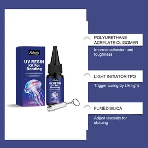 Vista detallada del kit de resina UV Stilruhe para bricolaje con análisis de ingredientes