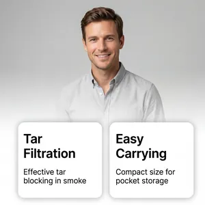 Professional male presenting portable cigarette holder with tar filtration feature.