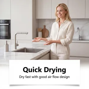 Modern kitchen lifestyle scene for quick-dry cleaning sponge with air flow design