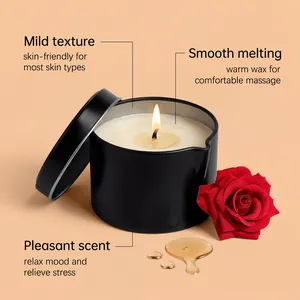 Detailansicht der Rosenduft-Massagekerze mit sanft schmelzender warmer Wachstextur