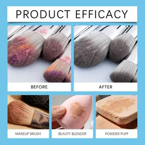 Professionele voor-en-na vergelijking van de effectiviteit van make-up kwast reiniger.