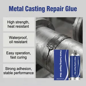High-strength metal casting repair glue shown filling a crack on an industrial pipe