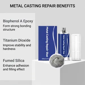 Metal casting repair glue showing its epoxy resin and silica material benefits.