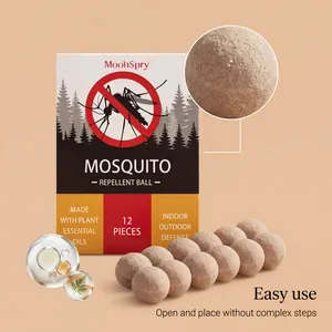 Details van MoonSpry muggenwerende ballen, 12 stuks met plantaardige essentiële oliën.