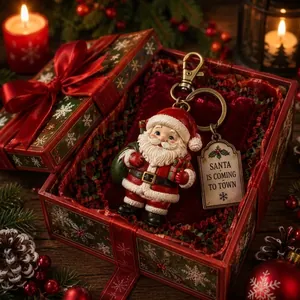 Christmas Character Resin Keychain Gift Box Santa Claus Snowman Gingerbread Man Reindeer Hanging Pendant For Xmas Gift