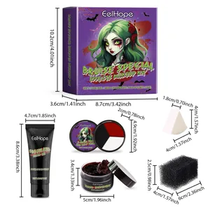 Dimensions détaillées du kit de maquillage vampire Halloween avec gel de sang et fards
