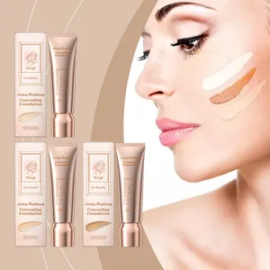 Detail showing three shades of HOYGI concealing foundation swatched on a model's face.