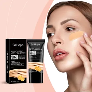 Detail view of EelHope 3-in-1 hydrating matte foundation applied on female model's skin