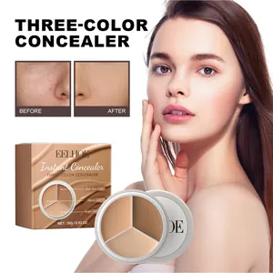 EELHOE three-color concealer palette shown with effective before and after skin results