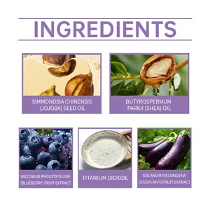 Vista detallada de ingredientes naturales en BB cream Eelhope, incluyendo karité y aceite de jojoba.