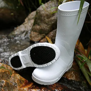 Durable white high-top EVA rain boots with waterproof finish and non-slip rubber soles