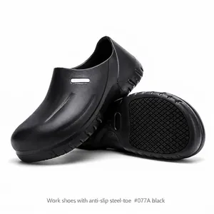 Professional black safety work shoes featuring anti-slip sole and steel toe design