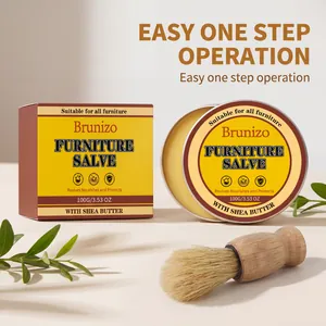 Detail of Brunizo furniture salve with wooden brush and nourishing shea butter