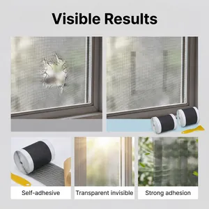 Demonstration of self-adhesive window screen repair tape fixing damaged mesh window