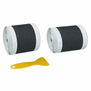 Self-adhesive window screen repair tape kit with two mesh rolls and yellow scraper