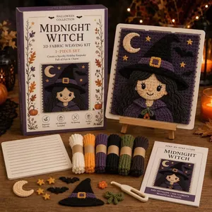 Halloween midnight witch 3D fabric weaving DIY embroidery kit, complete craft set